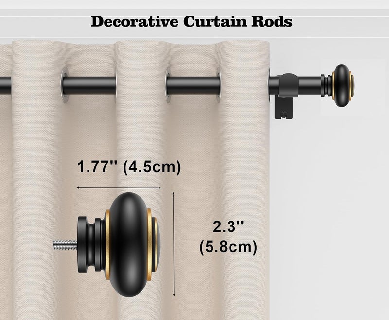 BloomFlower 2 Pack Curtain Rods 18-118 inch, for Window 110 Inch, Adjustable Length Heavy Duty Diameter 7/8 inch, Modern Finials, Black - Image 3